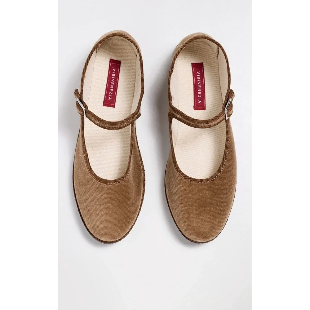 Vibi‎ Venezia Brown Mary Jane Furlane Venetian Flats Shoes Torcello Size 37 US 7